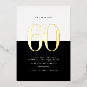 Modern Black and White 60th Birthday Gold Foil