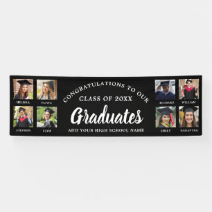 Modern Black and White 8 Photo Joint Graduation Banner