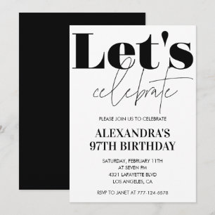 Modern Black and White 97th birthday invitation 
