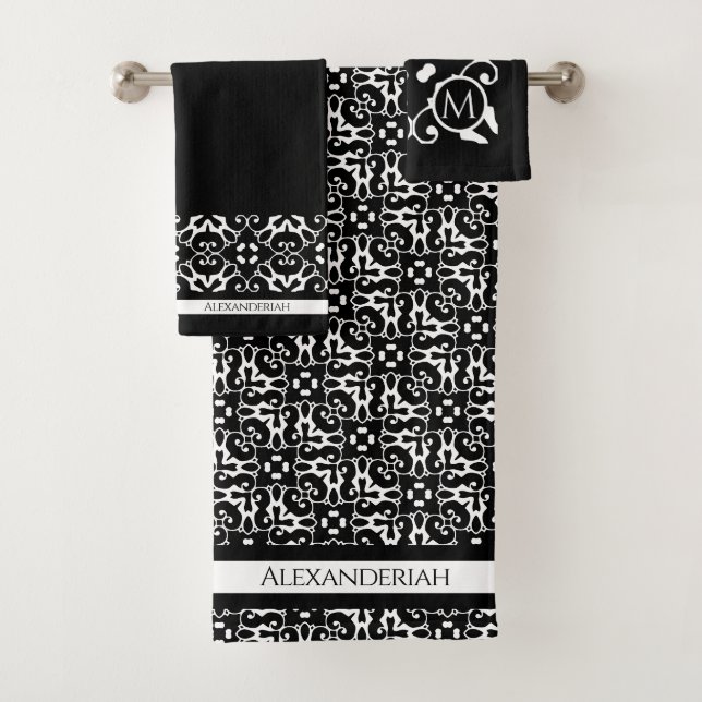 Modern Black and White abstact damask Bath Towel S (Insitu)