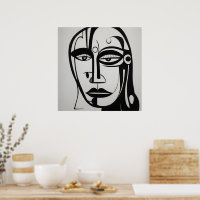 Modern Black and White Abstract Face Art