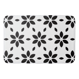 Modern Black and White Abstract Floral  Bath Mat