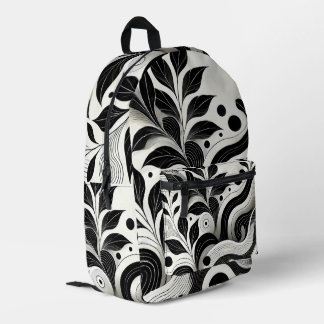 Modern Black and White Abstract Floral  Printed Backpack