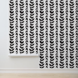 Modern Black and White Abstract Foliage Pattern Wallpaper