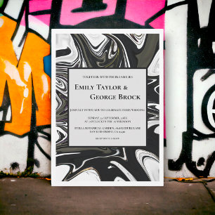 Modern Black And White Abstract Minimal Wedding Invitation