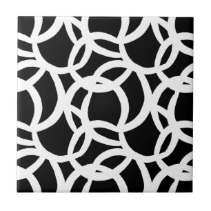 Modern Black and White Abstract Pattern Ceramic Tile