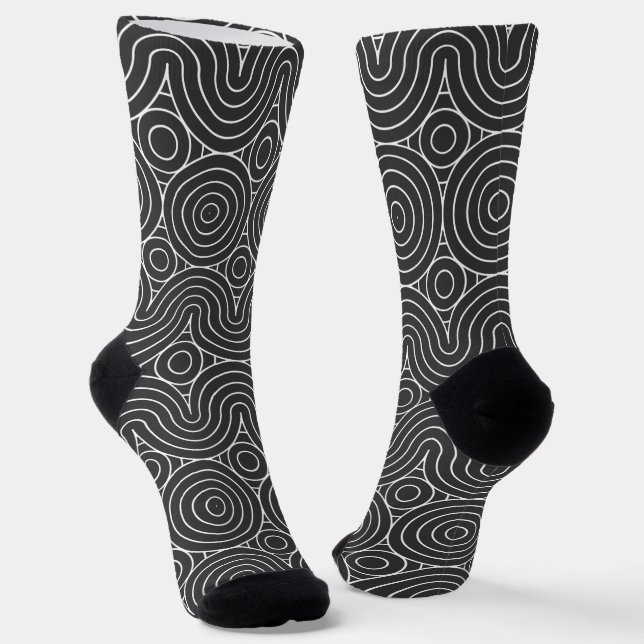Modern Black and White Abstract Pattern Design Socks (Angled)
