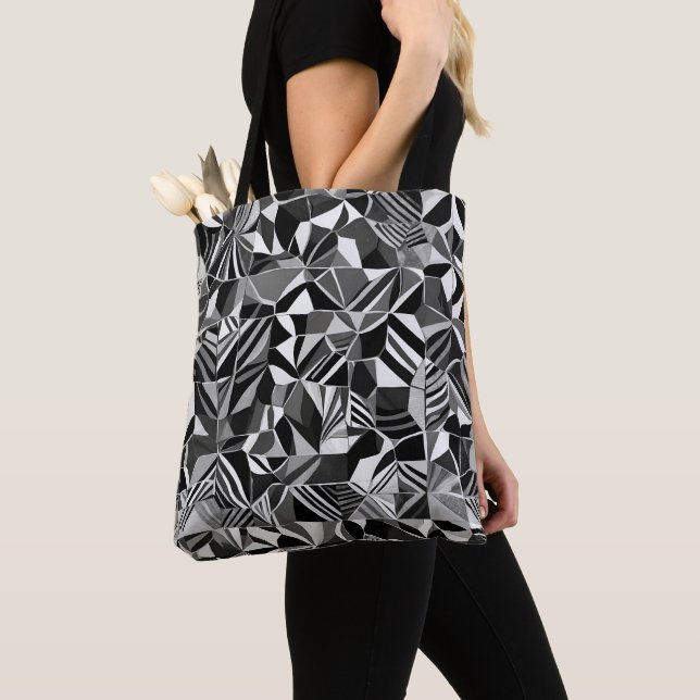 Modern Black and White Abstract Pattern Tote Bag (Close Up)