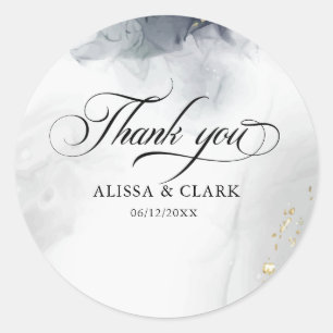Modern Black And White Abstract Thank You Classic Round Sticker