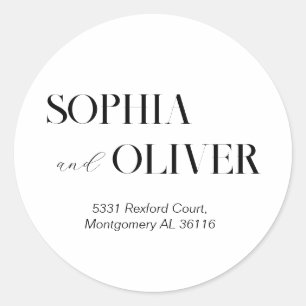 Modern black and white address  classic round sticker