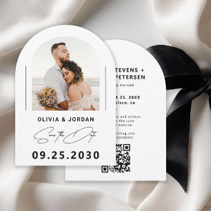 Modern black and white arch photo wedding save the date