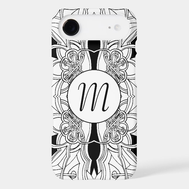 Modern Black and White Artwork Design w/Monogram Case-Mate iPhone Case (Back)