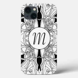 Modern Black and White Artwork Design w/Monogram iPhone Case