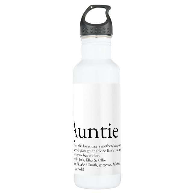 Modern Black and White Aunt Auntie Definition 710 Ml Water Bottle (Front)