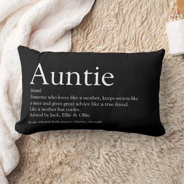 Modern Black and White Aunt Auntie Definition Lumbar Cushion (Blanket)