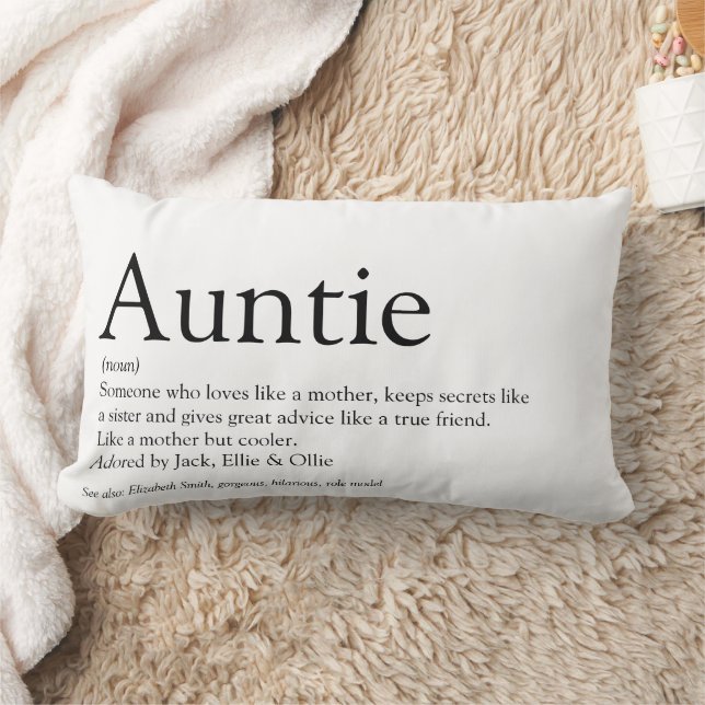 Modern Black and White Aunt Auntie Definition Lumbar Cushion (Blanket)