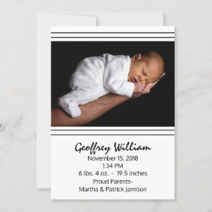 Modern Black and White Baby Birth Announcement
