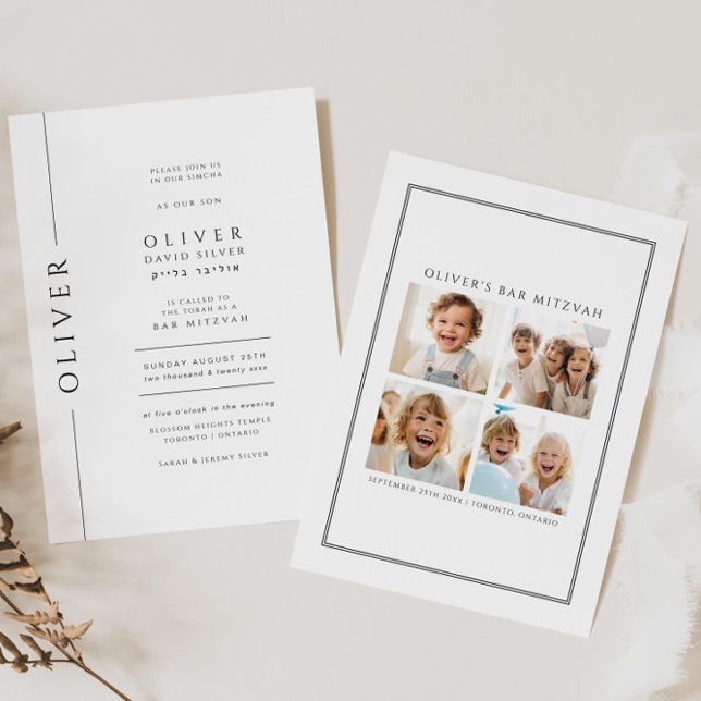 Modern Black and White Bar Mitzvah Photo Invitation (Creator Uploaded)