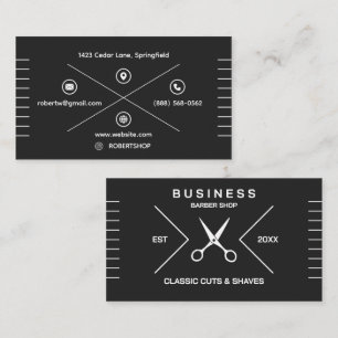 Modern Black and White Barber Shop Icons Business Card