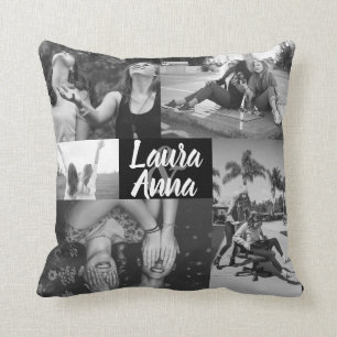 Modern Black and White Best Friends Collage BBF T Cushion