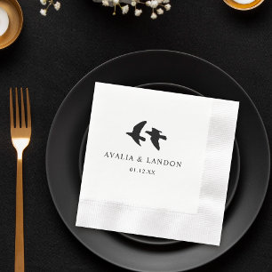 Modern Black and White Birds Wedding  Napkin
