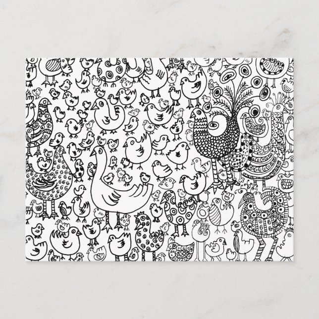Modern Black and White Birds Whimsical Pattern Postcard (Front)