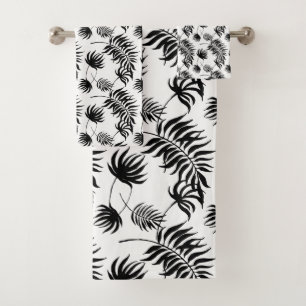 Modern Black and White Botanicals Palm Leaves  Bath Towel Set