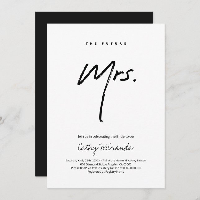 Modern Black and White Bridal Shower Invitation (Front/Back)