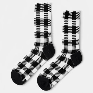 Modern Black and White Buffalo Check Gingham Socks