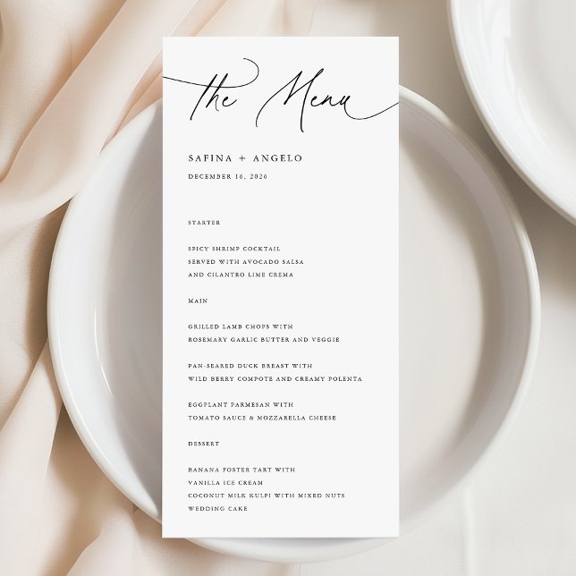 Modern Black And White Calligraphy Wedding Menu (Creator Uploaded)