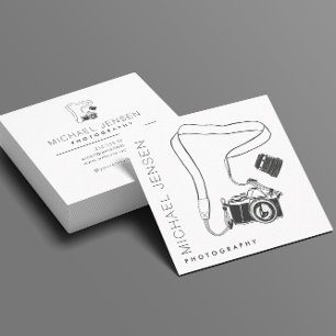 Modern Black and White Camera Photographer Square Business Card