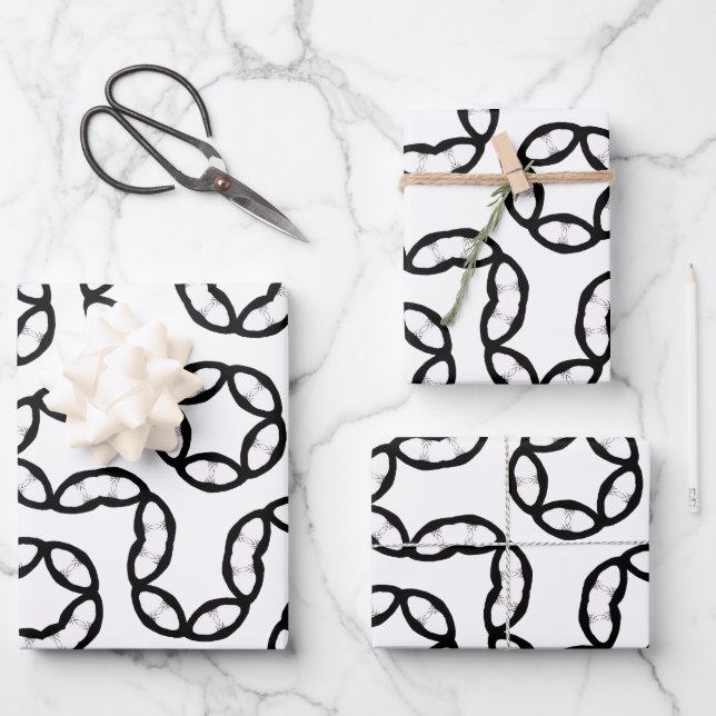 Modern Black and White Chain Link Pattern Gift Wra Wrapping Paper Sheet (Front)