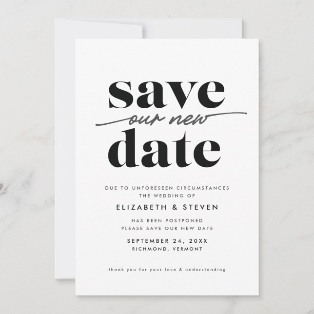 Modern Black and White Change the Date Card (Front)