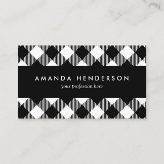 Modern Black and White Check Gingham Pattern Busin Business Card