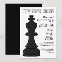 Modern Black and White Chess Piece King Birthday