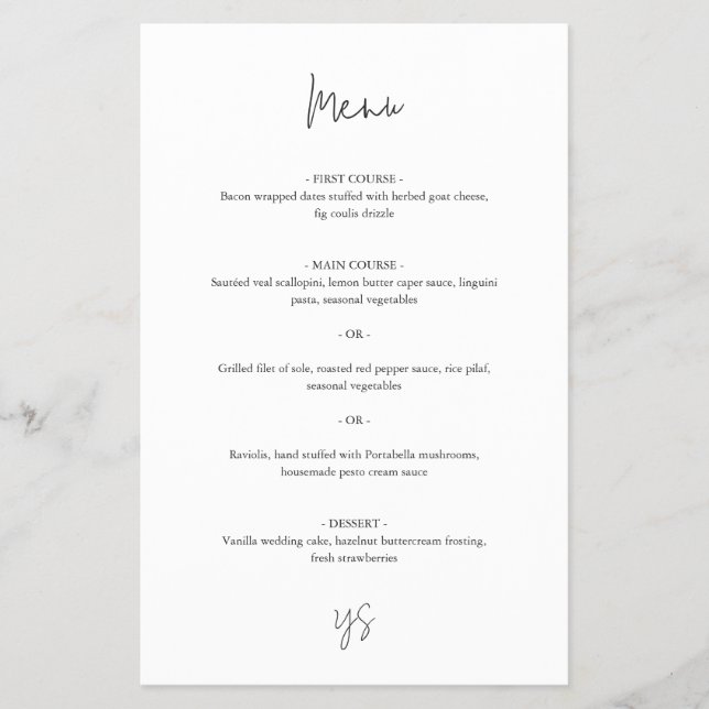 Modern Black and White Chic Wedding Menu (Front)
