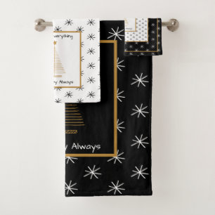 Modern Black and White Christmas Bath Towel Set