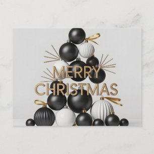 Modern Black and White Christmas Bauble Tree Postcard