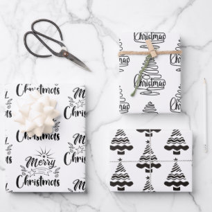 Modern Black and White Christmas Tree Gift Wrapping Paper Sheet