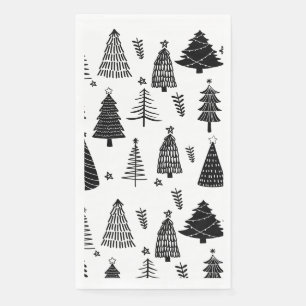 Modern Black and White Christmas Tree Napkin