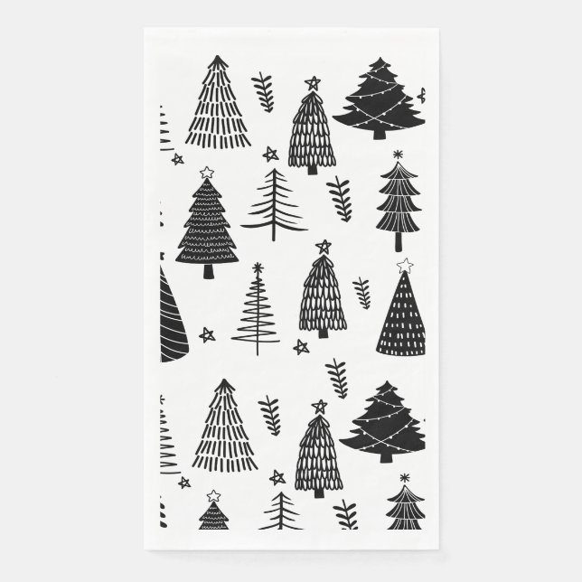 Modern Black and White Christmas Tree  Napkin (Front)