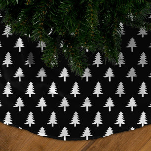 Modern Black and White Christmas Tree Pattern Brushed Polyester Tree Skirt