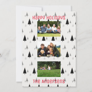 Modern Black and White Christmas Tree Pattern Holiday Card