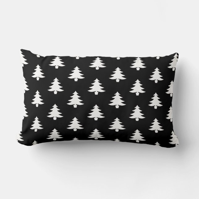 Modern Black And White Christmas Tree Pattern Lumbar Cushion (Front)