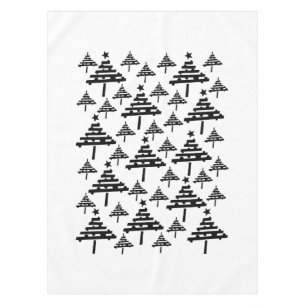 Modern Black and White Christmas Tree Pattern  Tablecloth