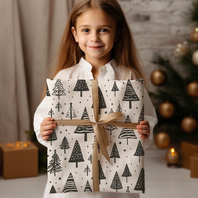 Modern Black And White Christmas Tree Wrapping Paper Sheet (Creator Uploaded)