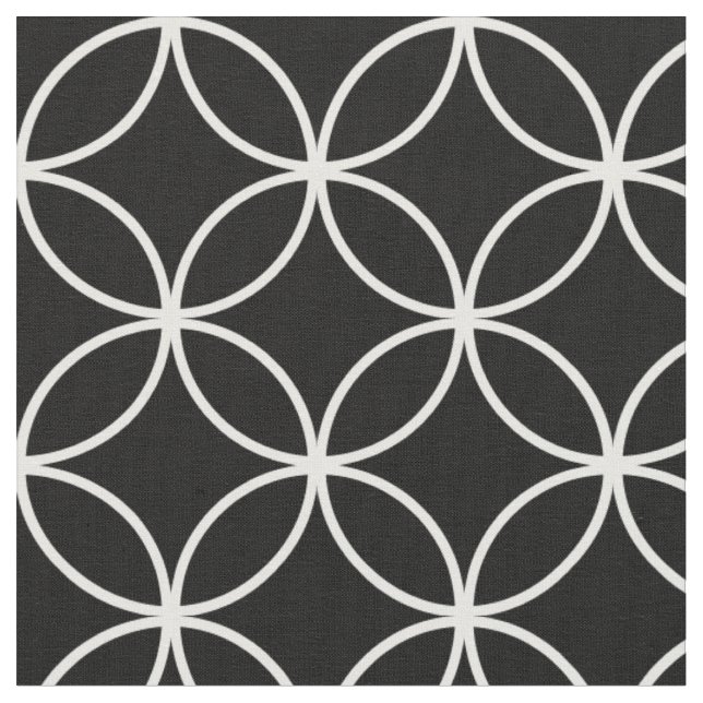 Modern Black and White Circle Diamond Pattern Fabric (Close Up)