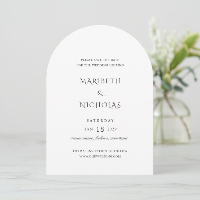 Modern Black and White Classy Wedding Save The Date (Standing Front)