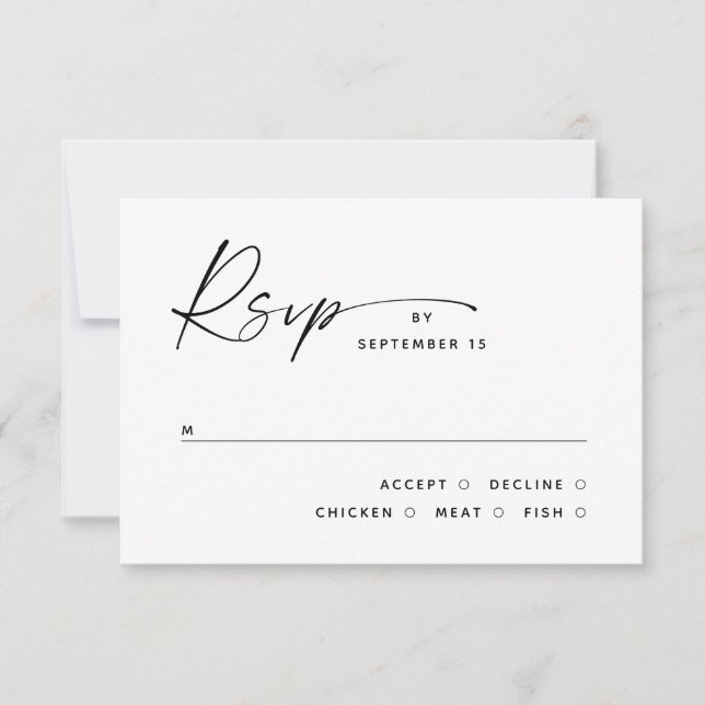 Modern Black and White Clean Minimalist Wedding RSVP Card (Front)