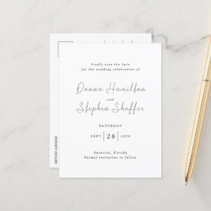 Modern Black and White Clean Wedding Save the Date Announcement Postcard